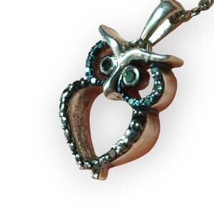 925 JWBR Sterling Silver Blue crystal accent Owl Pendant Necklace